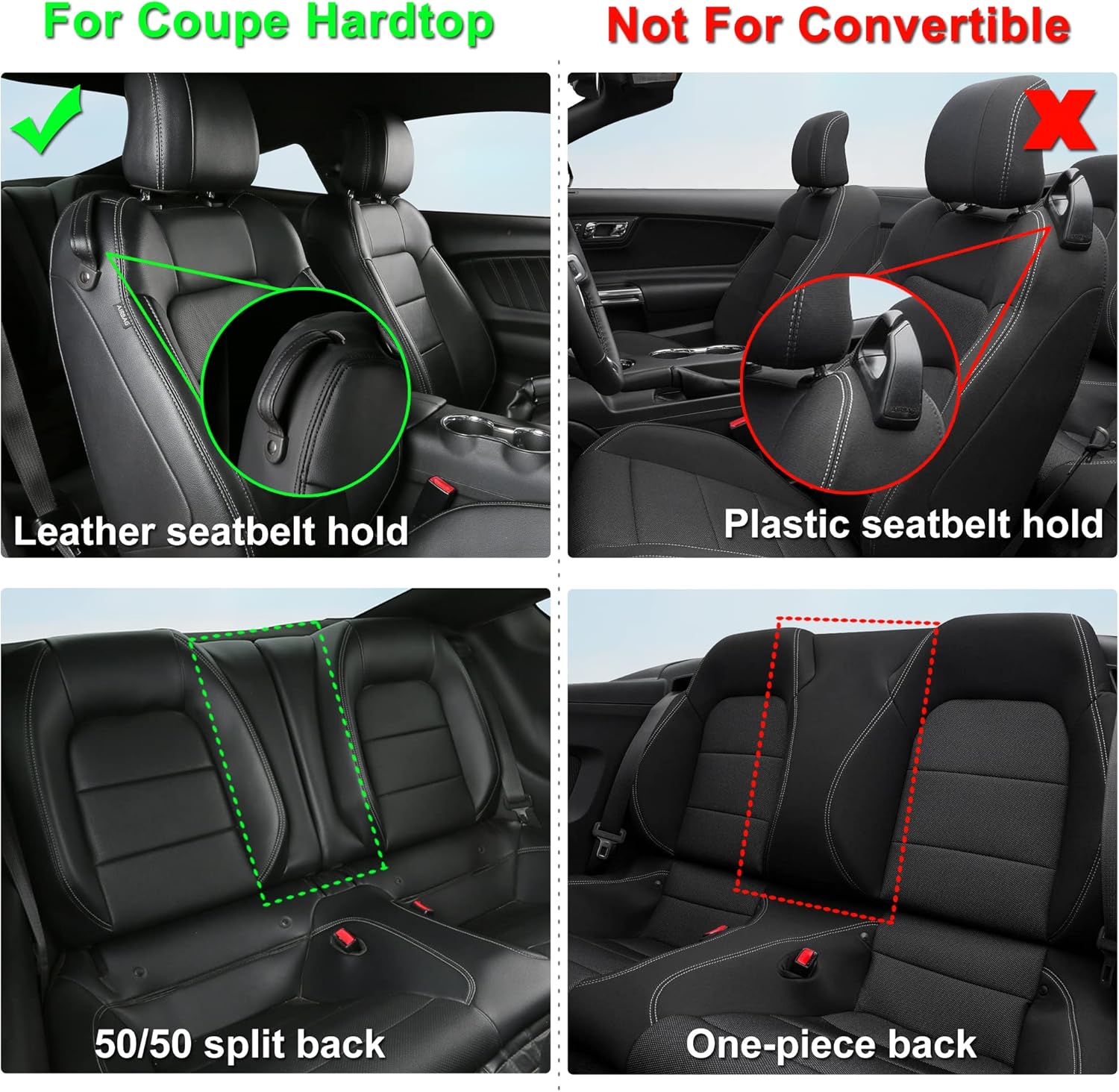 Sedan Car Custom Fit Car Seat Covers for Ford Mustang 2015-2024 Leather Full Set Five Seats Protector Napa Leather