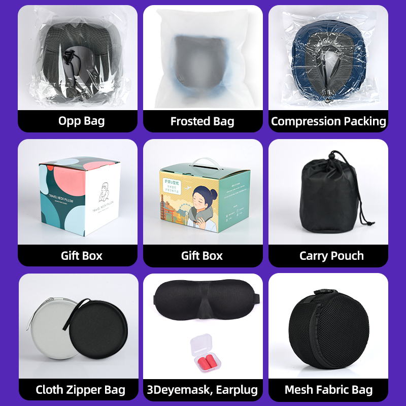Small Order Logo Customize Travel Neck Pillow Memory Foam U Shape for Car Airplane Travel Kits With Carry Pouch Bag