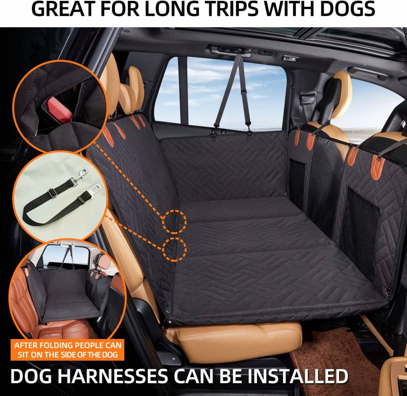 Dog Oxford Hammock Car Seat Cover with Safety Belt and Hard Bottom for Back Seat Eco-Friendly Fits All Cars