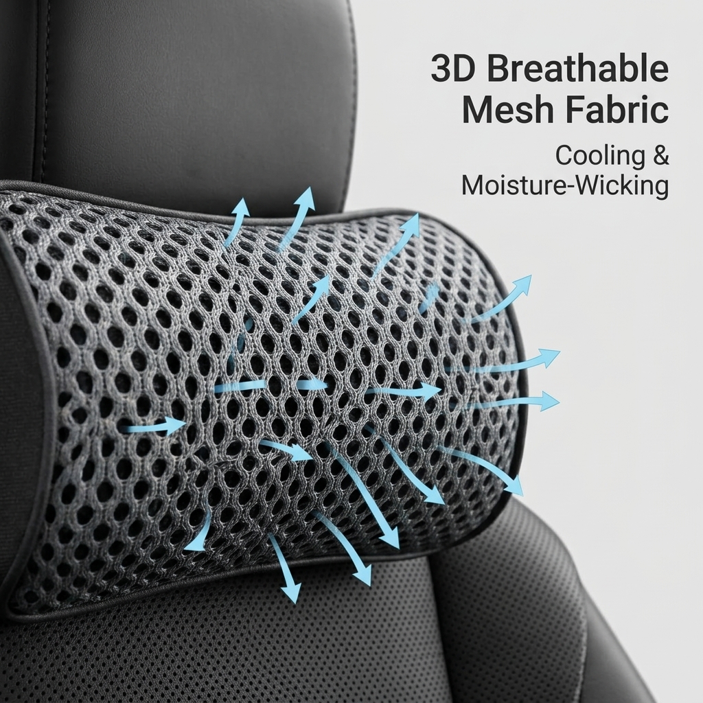 Ergonomic Breathable Mesh Car Neck Headrest Pillow for Driving Pain Relief, Universal Auto Neck Rest Support Cushion OEM Factory