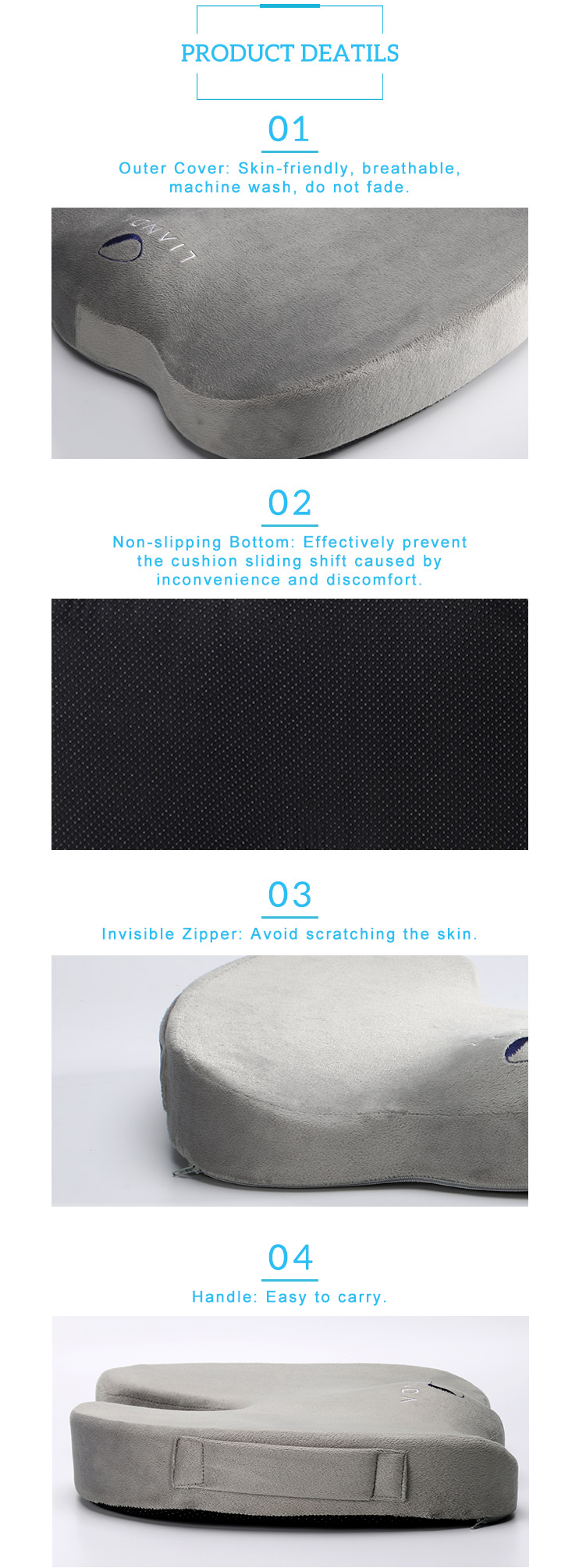 Factory Supply High Density Memory Foam Gel Seat Cushion Orthopedic U Shape Gel Butt Pillow Cooling Chair Seat Cushion