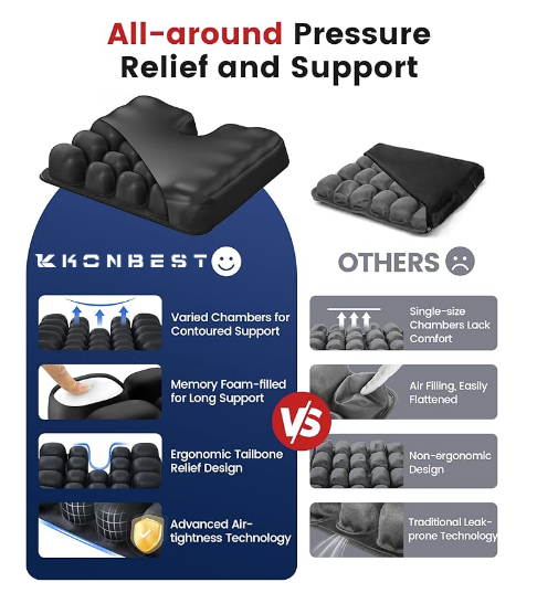Wheelchair Air Cushion Massage Inflatable Seat Cushion with Heated Function Portable Non-Toxic Timing Control for Car Use