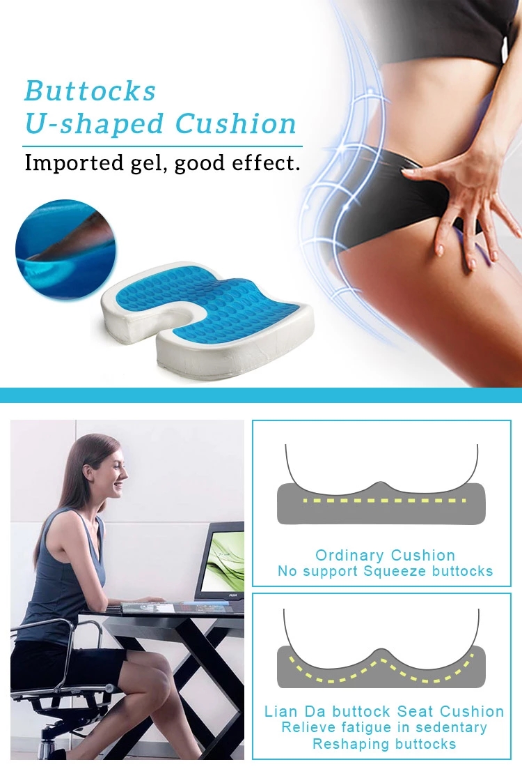 Factory Supply High Density Memory Foam Gel Seat Cushion Orthopedic U Shape Gel Butt Pillow Cooling Chair Seat Cushion