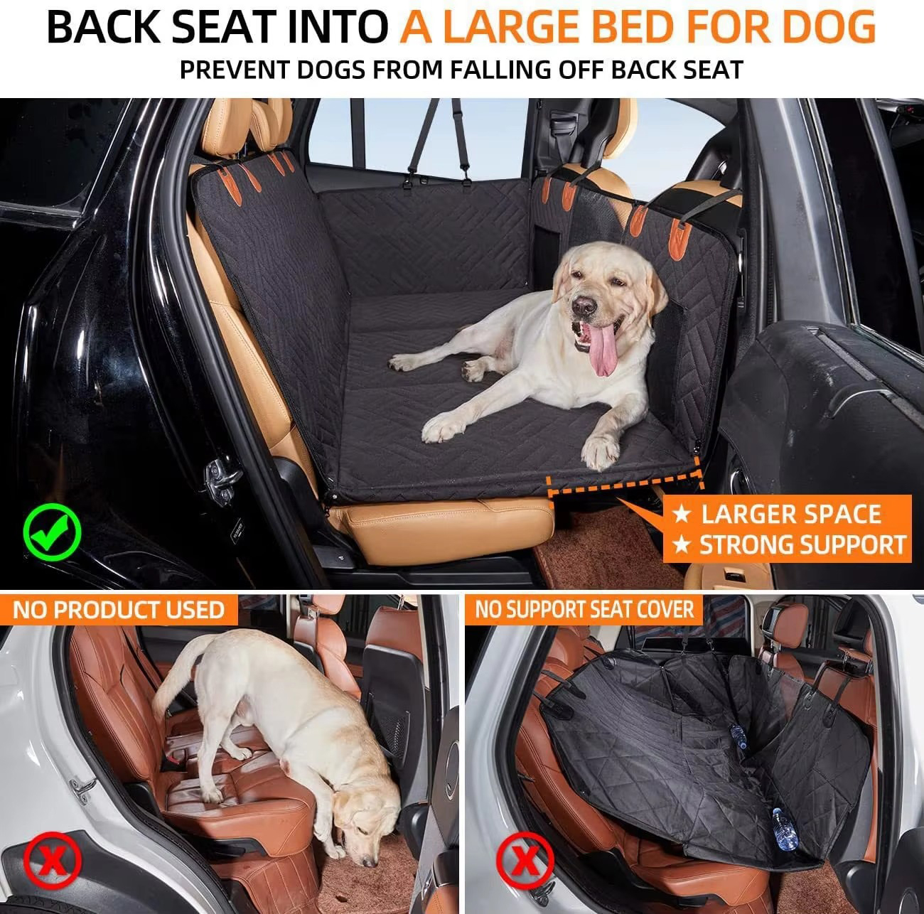 Extended Dog Car Seat Cover for Back Seat Extra Larger with Safety Belt Hard Bottom Car Back Seat Extender Dogs Fit for All Cars