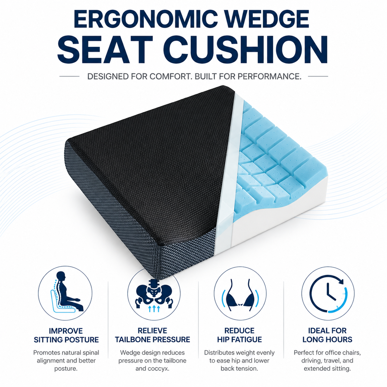 Custom 4" Nice Butt Gel Cushion OEM Square Seat Cushion Memory Foam Cooling Seat Cushion