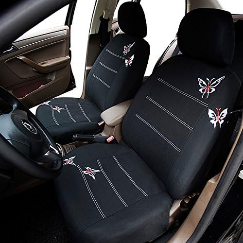 AUTOYOUTH Full Set Car Seat Covers Butterfly Embroidery, Split Rear Bench, Polyester Cloth Universal Fit Car Accessories