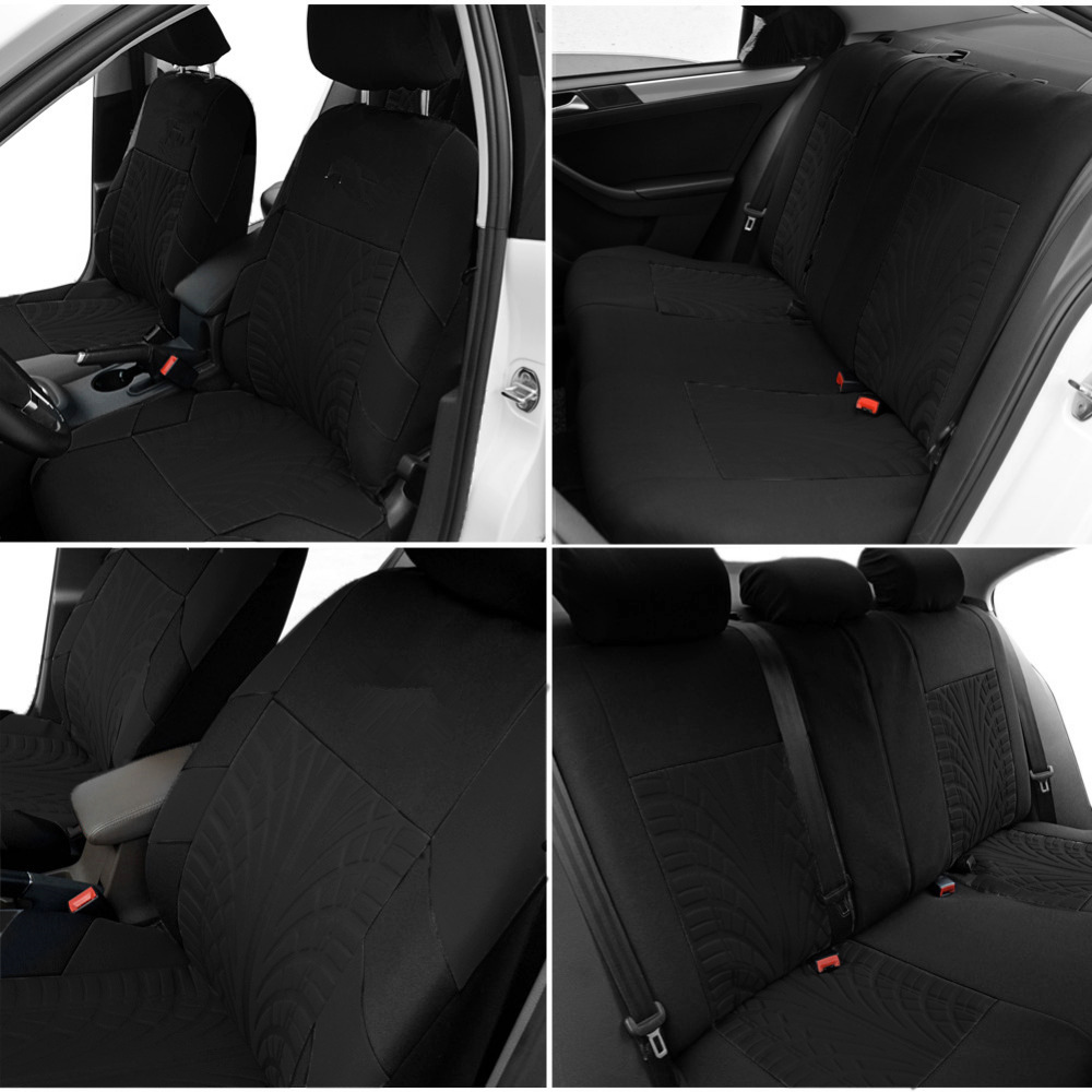 Full Set 9-Piece Luxury Knitted Fabric Four Seasons Universal Car Seat Cover with Zippered Flatbed