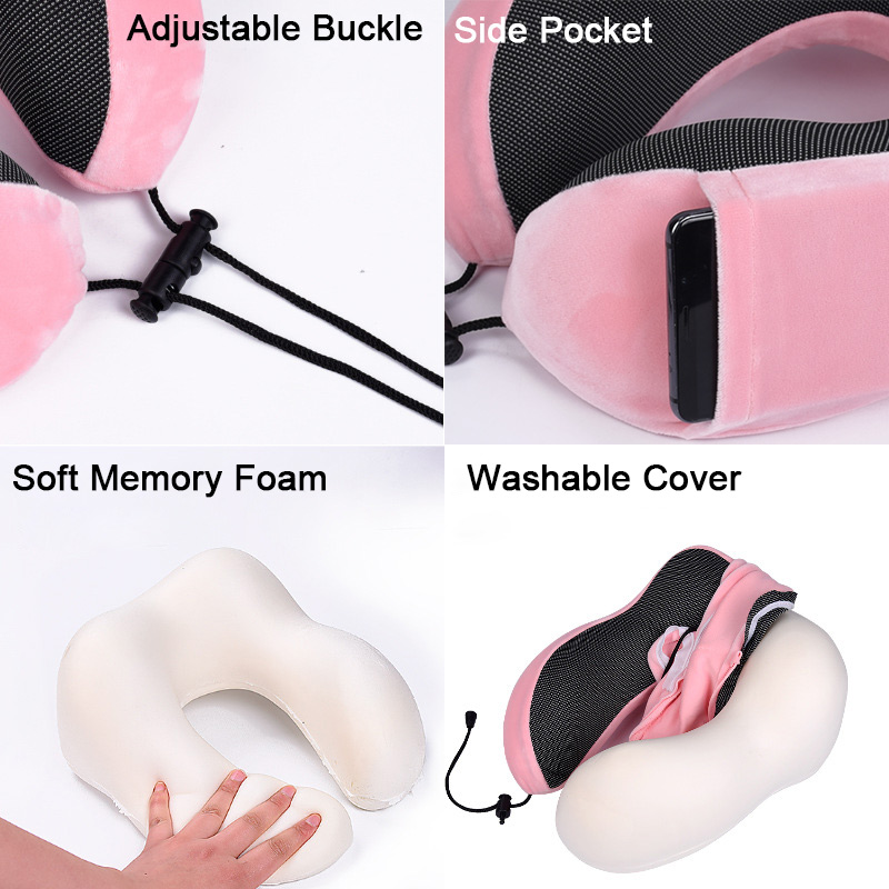 Small Order Logo Customize Travel Neck Pillow Memory Foam U Shape for Car Airplane Travel Kits With Carry Pouch Bag