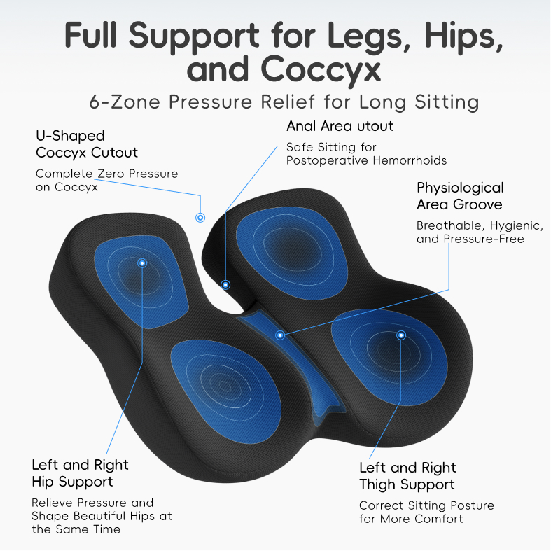 Comfortable Memory Foam Seat Cushion Ergonomic Office Chair Pad Relieves Hip Soreness Against Numbness for Long Sitting Work