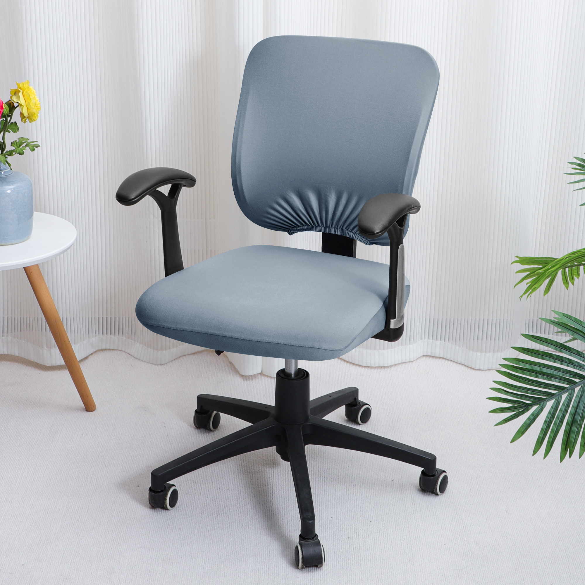 Elastic Stretch Universal Computer Armchair Chair Covers Solid Color Chair Protector(Seat Cover + Backrest Cover) Washable