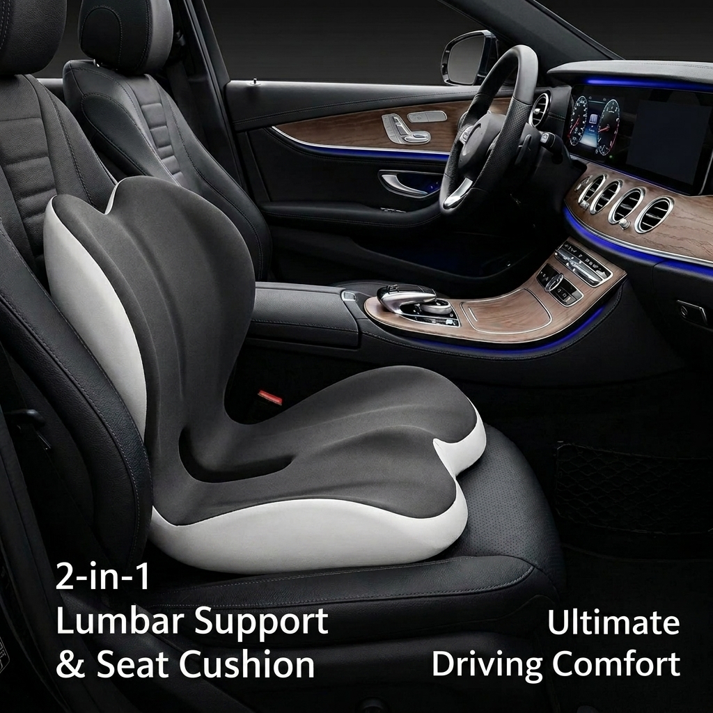 Ergonomic 2-in-1 Memory Foam Car Seat Cushion &amp; Lumbar Support Pillow For Lower Back Pain Relief, Washable Coccyx Pad OEM ODM