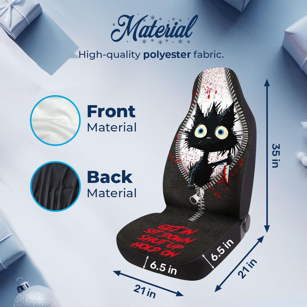 GENANY Funny Murder Cat Front Car Seat Covers OLIVER Fitment Durable Polyester Breathable Protective Automotive Accessory Made