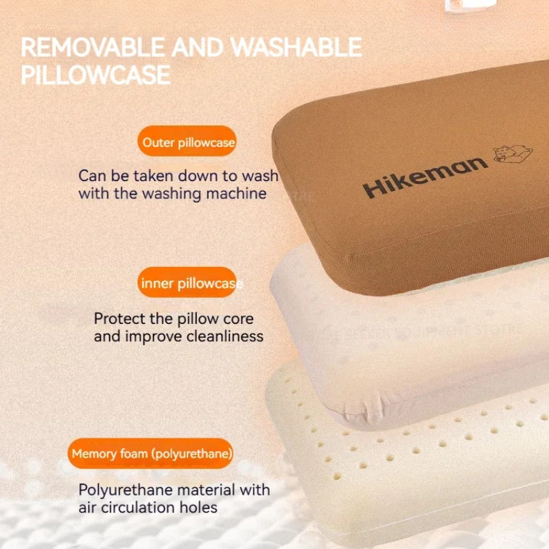 Large Portable Foldable Camping Memory Foam Pillow Ultra Soft Fade Resistant Removable Cover Neck Lumbar Support Travel Car