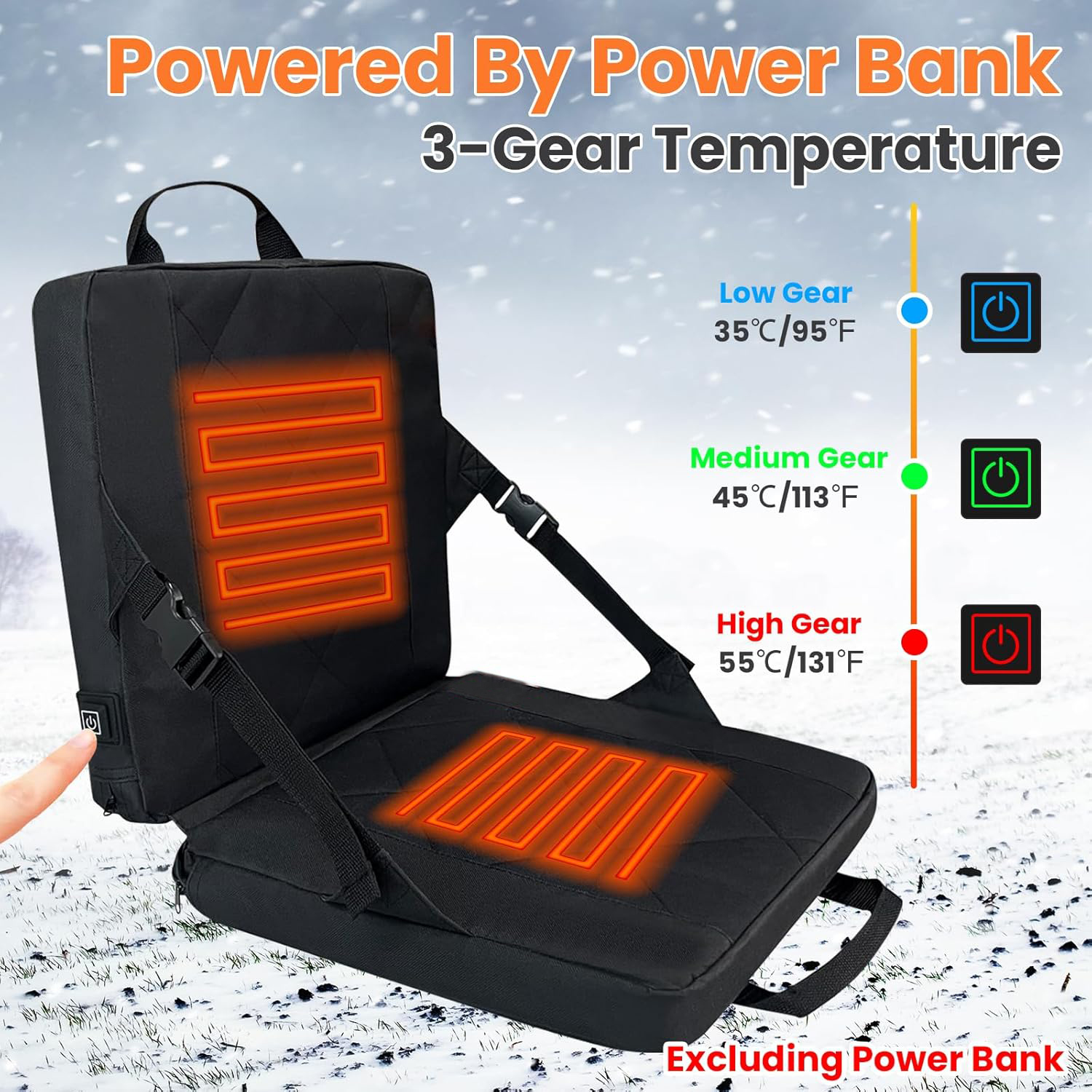 Outdoor Hunting Camping & Office USB Battery Powered 3 Adjustable Temperature Heated Bleacher Seat Pad Cushion Outdoors