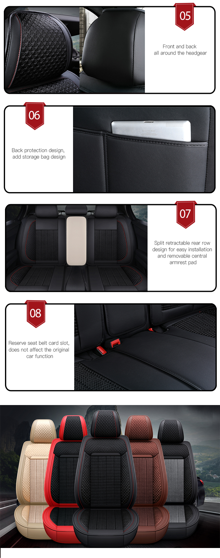 Luxury Anti-Slip Leather Car Seat Cover Waterproof Cushion & Pillow