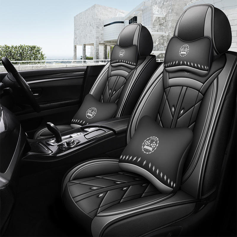 Soleway C-P-40 Universal PVC Leather Car Seat Covers Luxury Black Red Woven Design Full Surround All-Season Auto Seat Protector