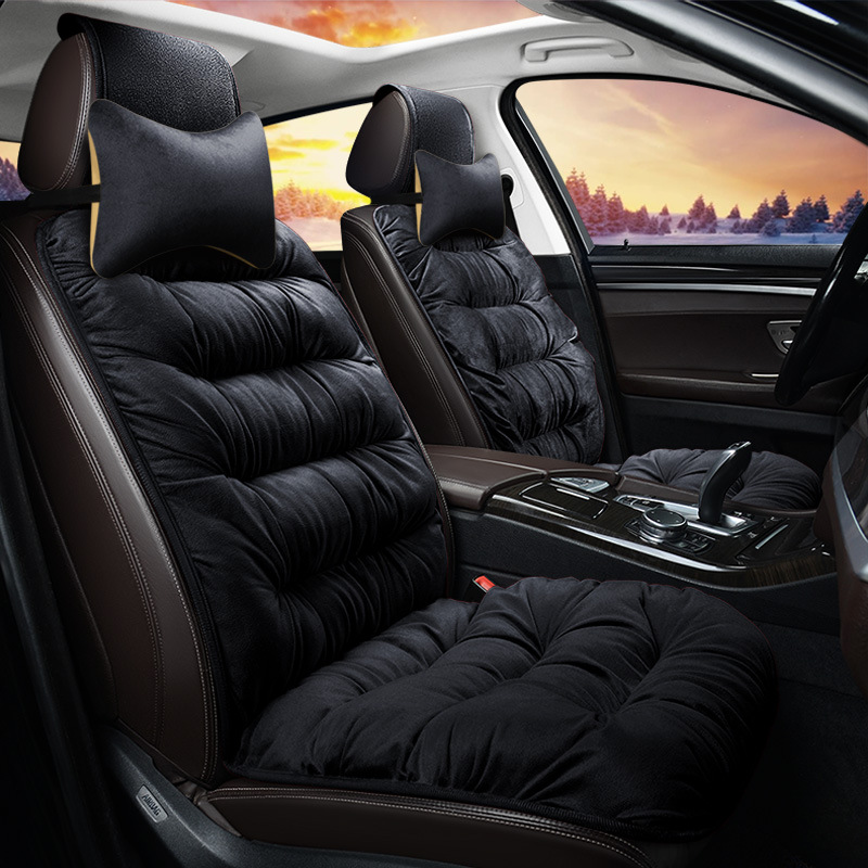 Universal Winter Car Seat Cover Warm Heated Cotton Fabric with Plush Fluffy Backrest Headrest Cushion &amp; Short Front Seat Cover