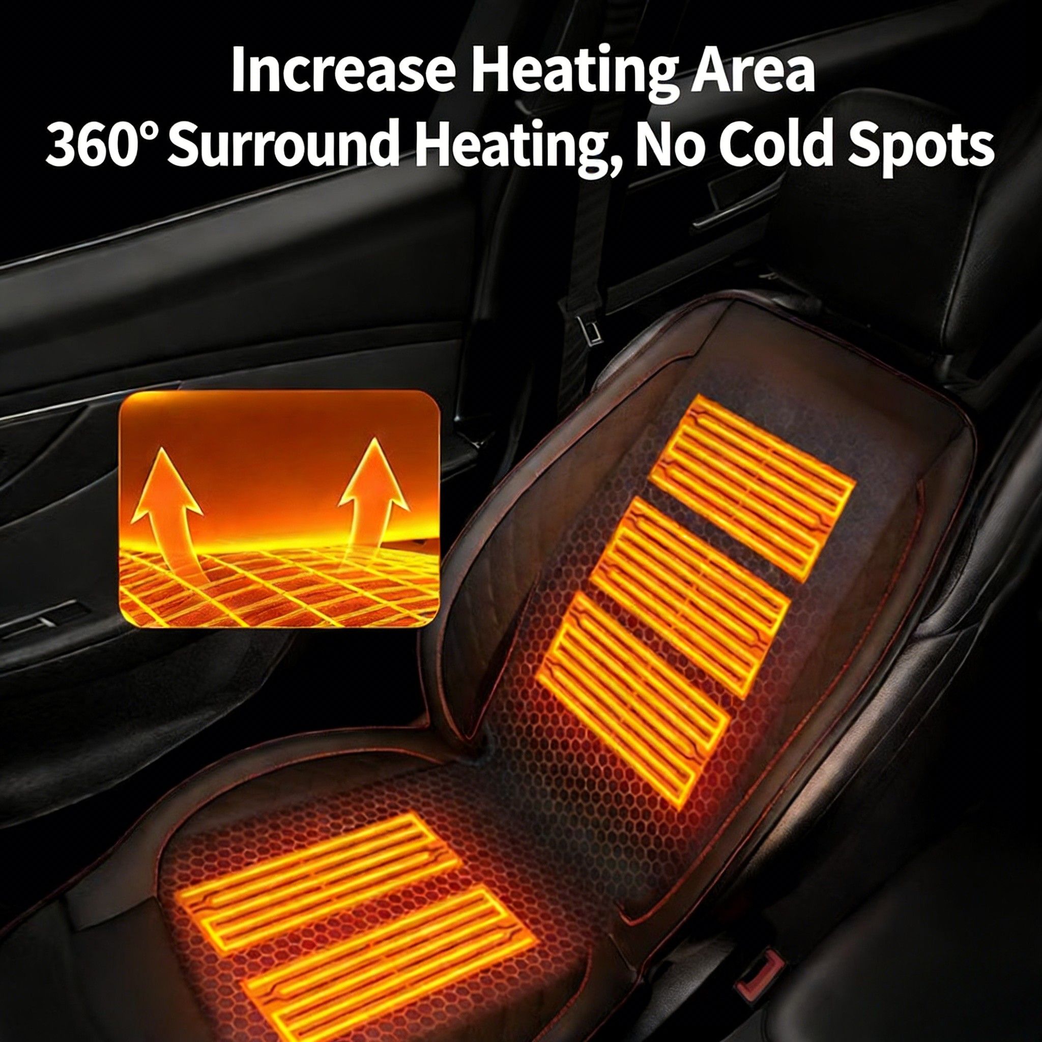 Universal Leather Car Heated Seat Cushion Graphene Technology Massage | Warm Keeping Lumbar Heater for Winter Driving Comfort