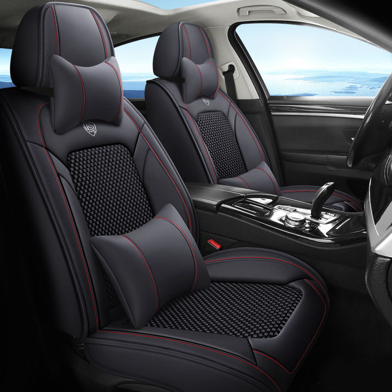 Custom logo Luxury Breathable Interior Accessory Ice Silk Universal Napa Leather Full Set Car Seat Cover Set for Car