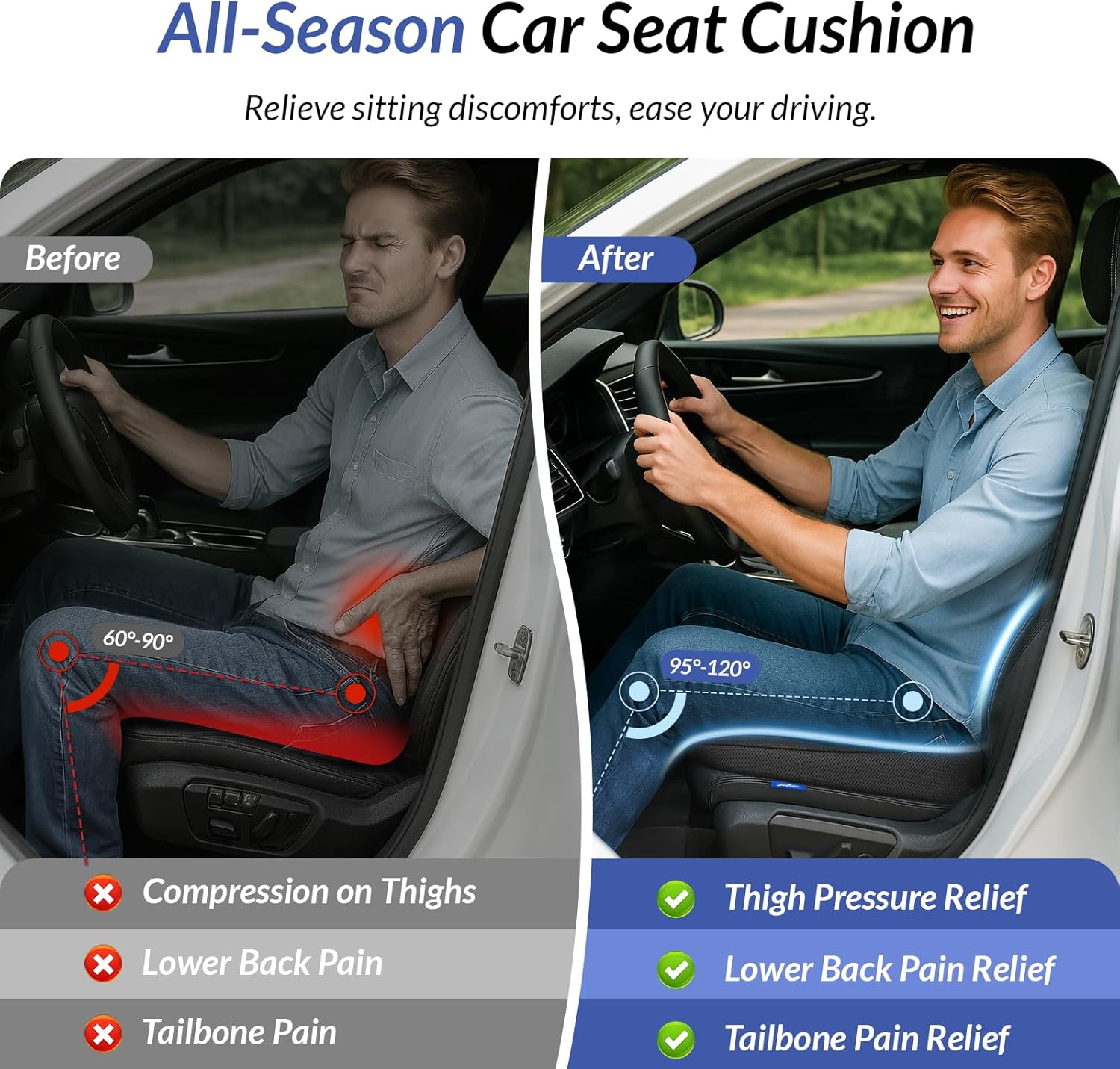 All-Season Breathable Memory Foam Car Seat Cushion Mesh Design Washable Office Use Height Booster Seat Cushions &amp; Pillow