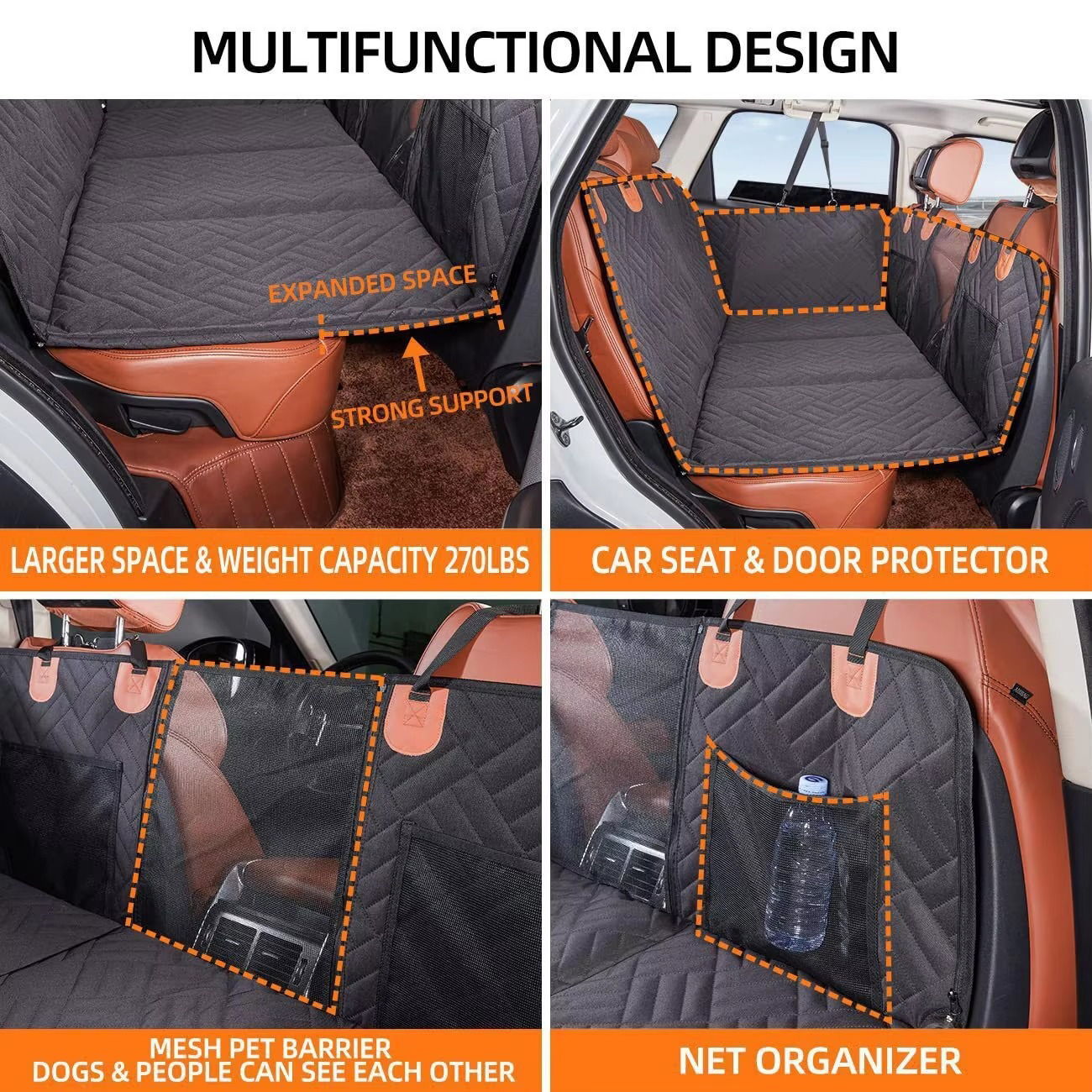 Extended Dog Car Seat Cover for Back Seat Extra Larger with Safety Belt Hard Bottom Car Back Seat Extender Dogs Fit for All Cars