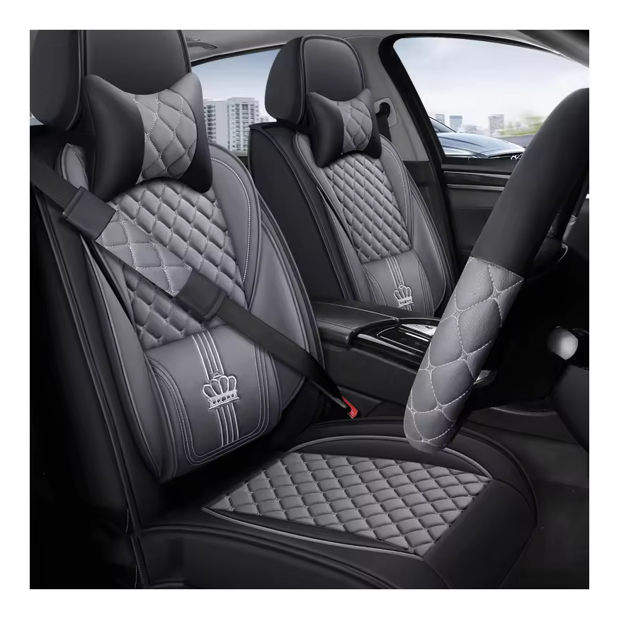 Gray Waterproof Cover Durable Well Fitting Front and Back 5 Seaters Full Set Nappa Leather Universal Car Seat Cover