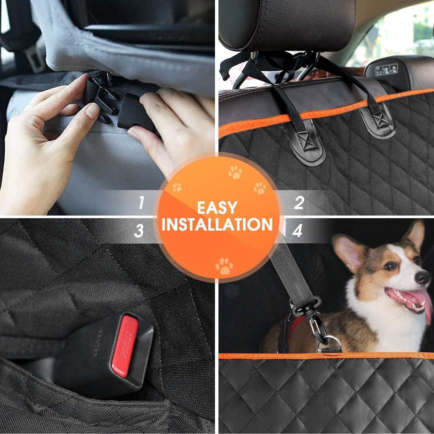 100% Waterproof Black Universal Small Animals 600d Polyester Padded Hammock Rear Back Seat Mat Pet Dog Car Seat Cover
