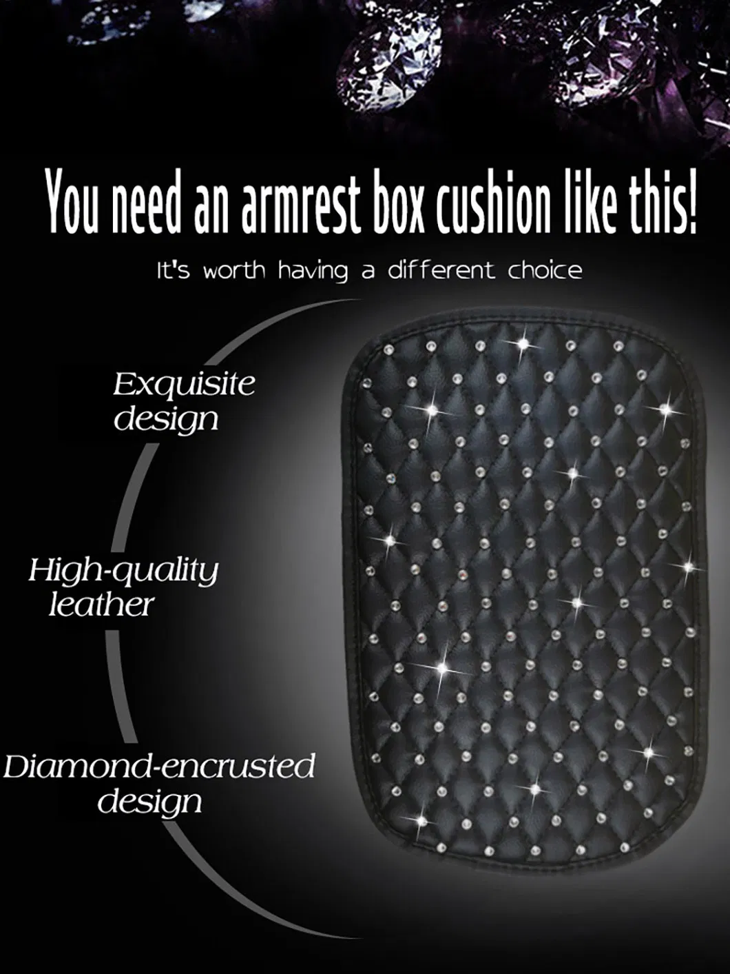 Customizable Leather Car Armrest Cushion with Embroidery Design