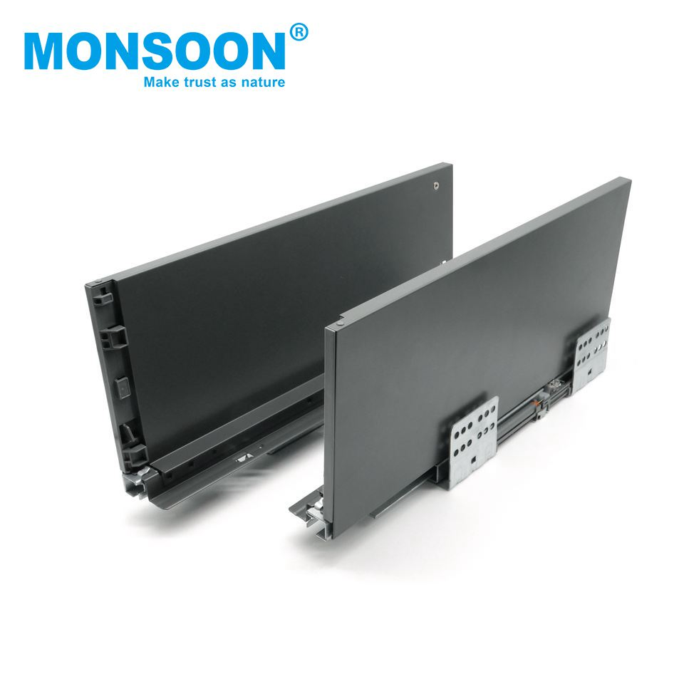 Heavy Load Double Wall Kitchen Rail Soft Close Undermount Grey Zinc Plated Damping Buffer Ultbox-Standard Drawer System with Sides