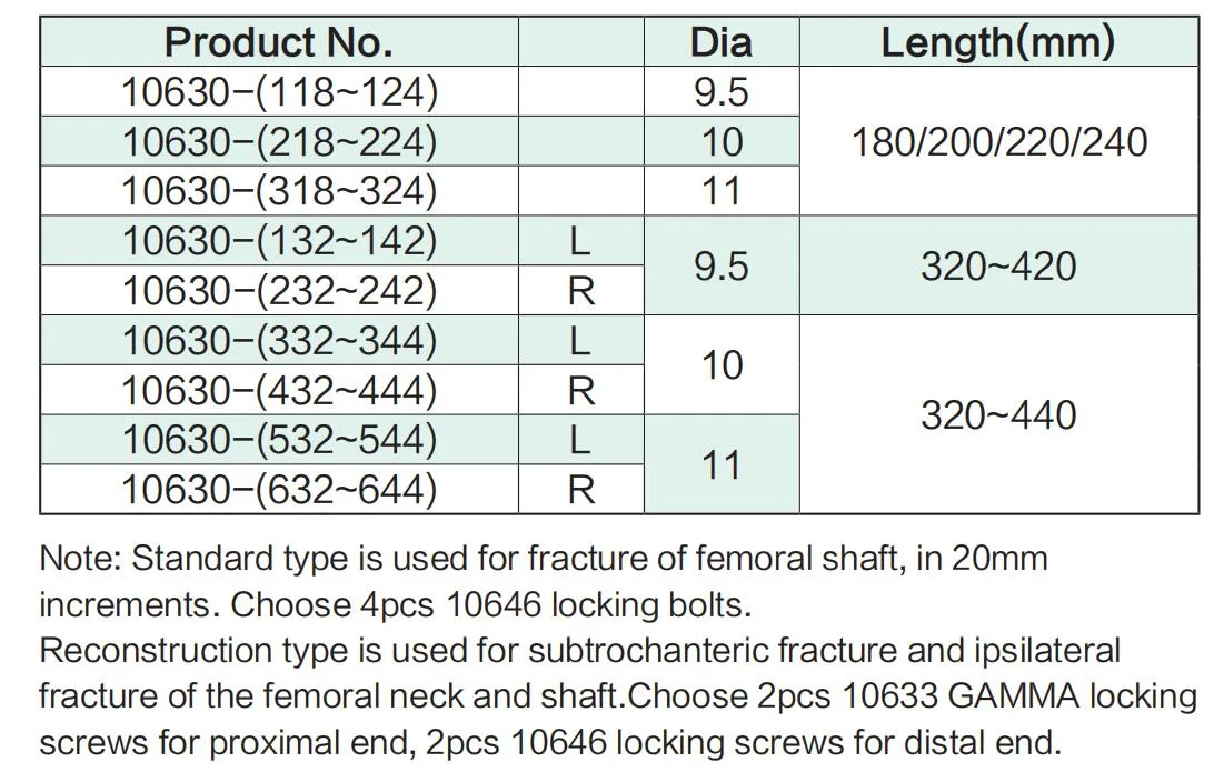 Surgical Instrument Titanium Reconstruction Femoral Intramedullary Nails