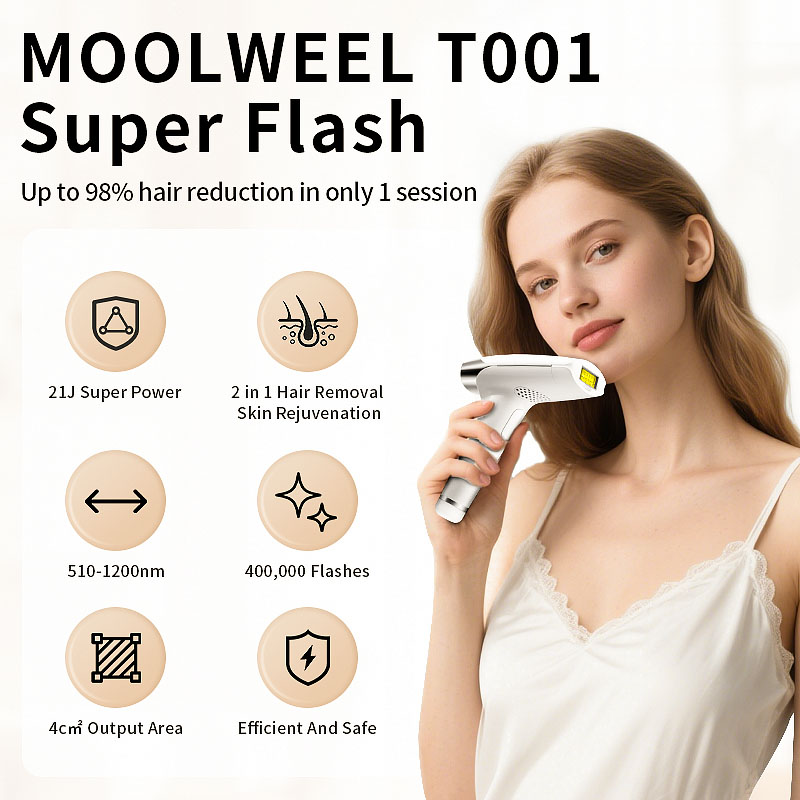 Moolweel T001i IPL Hair Removal Epilator Household RV Use Handheld Portable Painless Acne Removal Ice Cooling English Whole Body