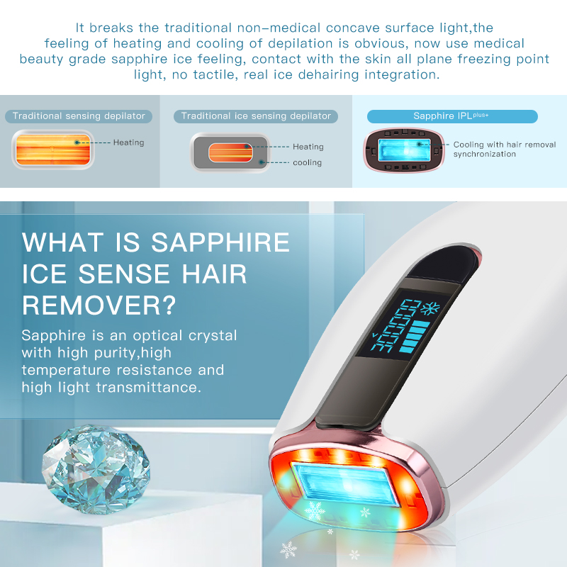 IPL Hair Removal Device with Sapphire Ice Cooling Magnetic Small Head for Face and Body Painless Hair Removal Household English