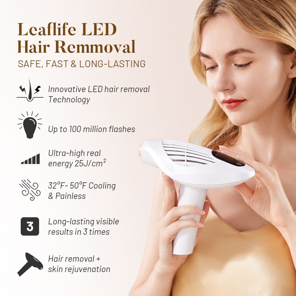 Leaflife Best Home Use Led Laser Hair Removal Device with 100 Million Shots Whole Body &amp; Facial Painless Hair Removal at Home