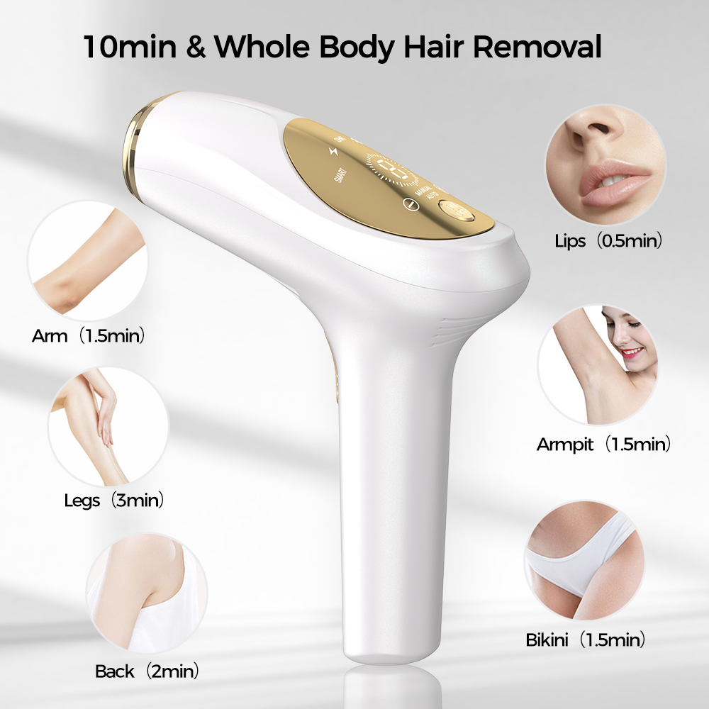 Professional High Energy 28J IPL Handheld Hair Removal Device with Smart Skin Sensor Ice Cooling for Home Use Body Treatment
