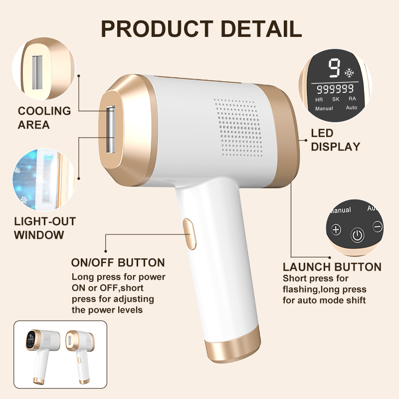 Handheld Gun Shape ABS IPL Hair Removal Device Ice Cooling Painless Full Body At-Home Hair Remover