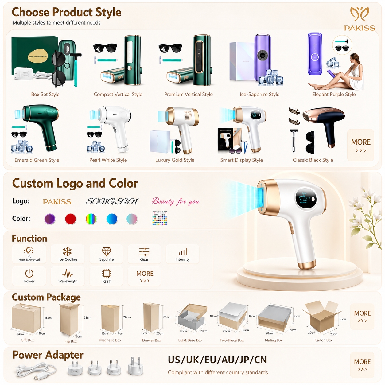 PAKISS Affordable IPL Hair Removal Device Manufacturer Home Use Painless Hair Removal Machine OEM Factory