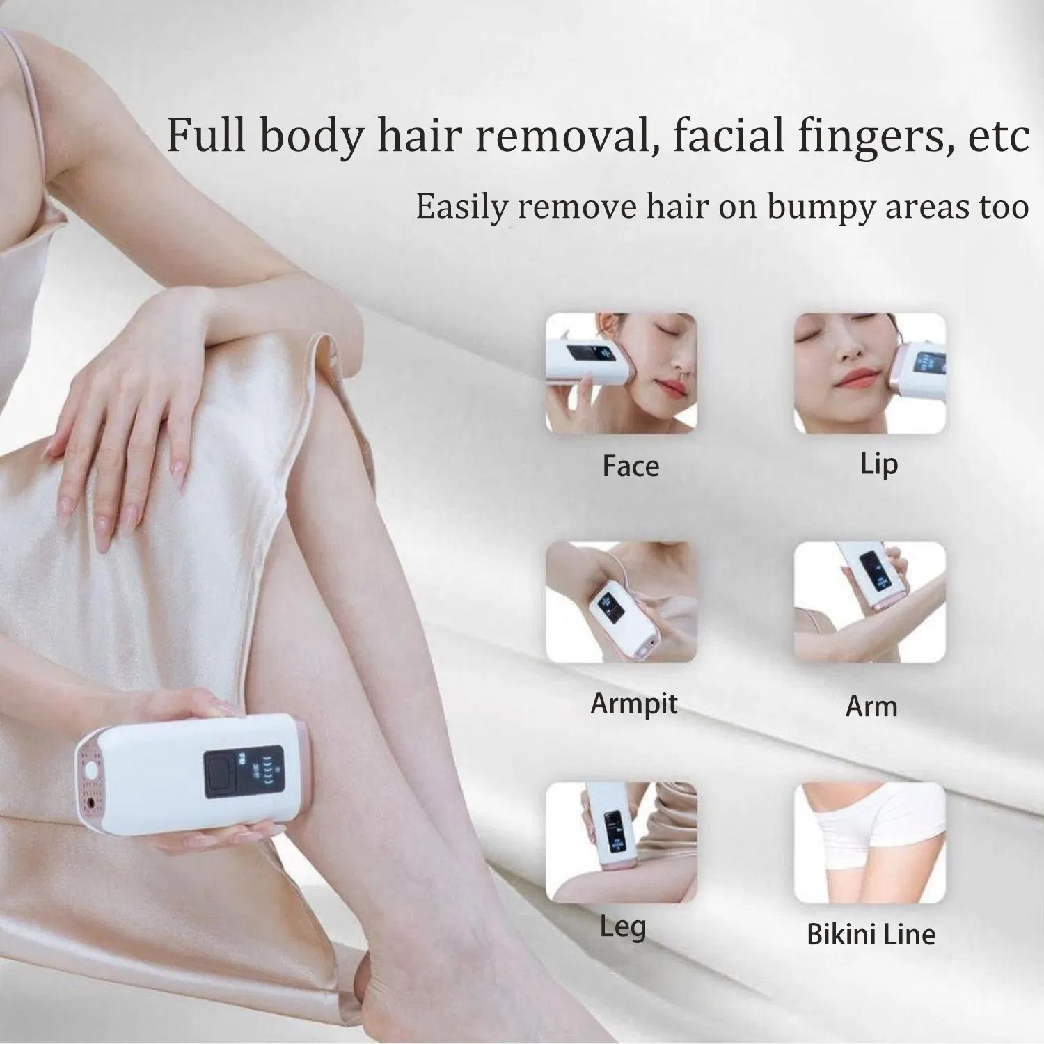 Home-Use 2-in-1 Straight-Plate IPL Hair Removal Device with an Ice-Cooling Function and a Dust Cover.