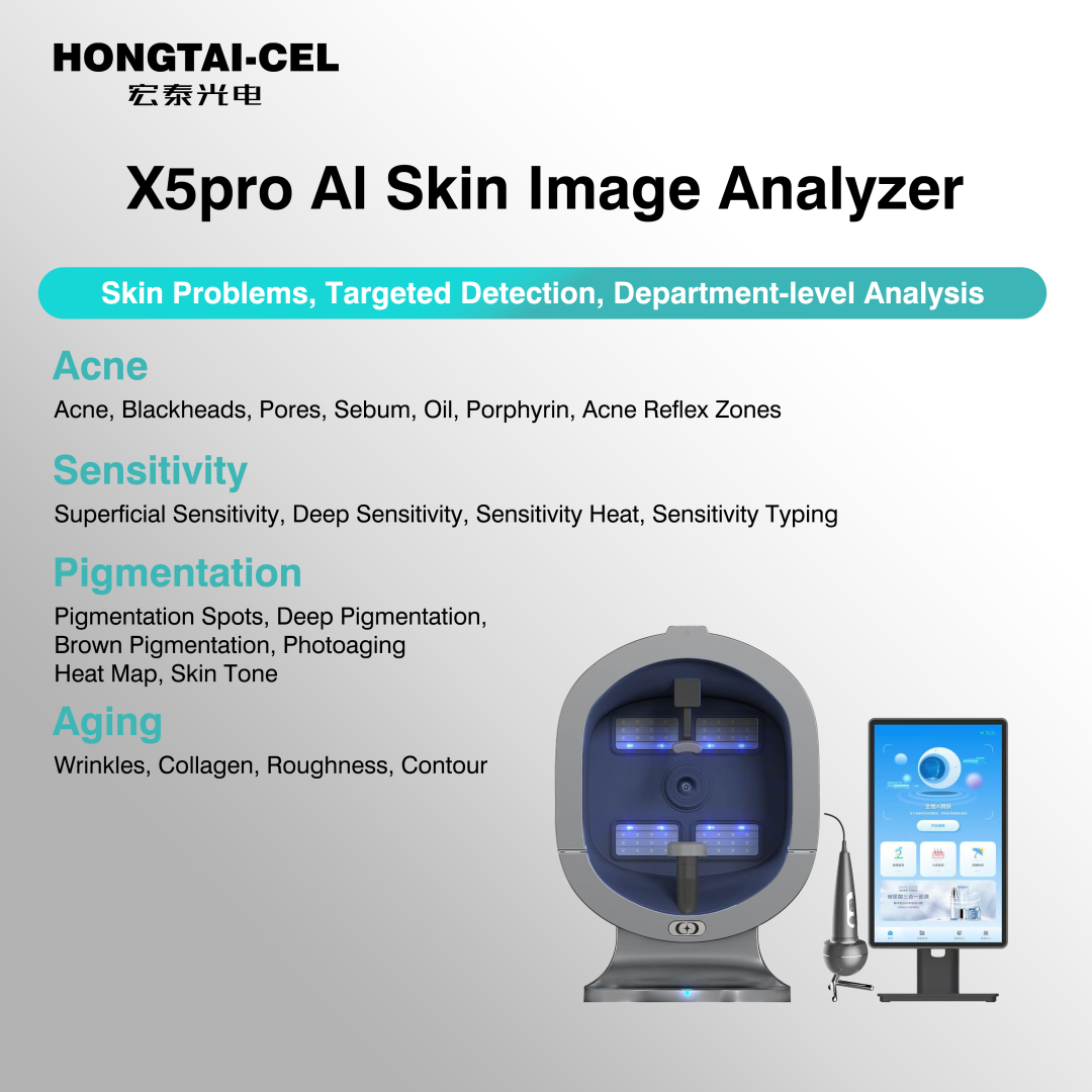 X5Pro Professional AI Skin Analysis Machine Salon Use Moisture Wrinkle Acne Pore Tester 8 Spectral Pigment Analysis Skin Scanner