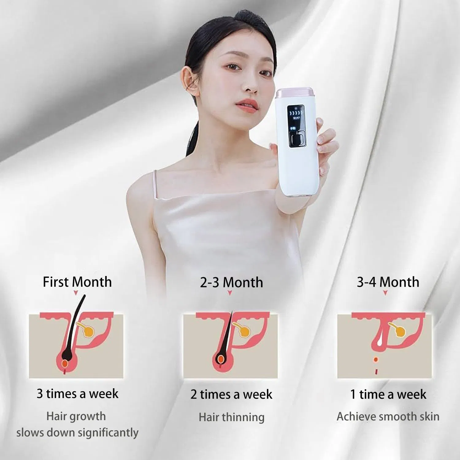 Home-Use 2-in-1 Straight-Plate IPL Hair Removal Device with an Ice-Cooling Function and a Dust Cover.