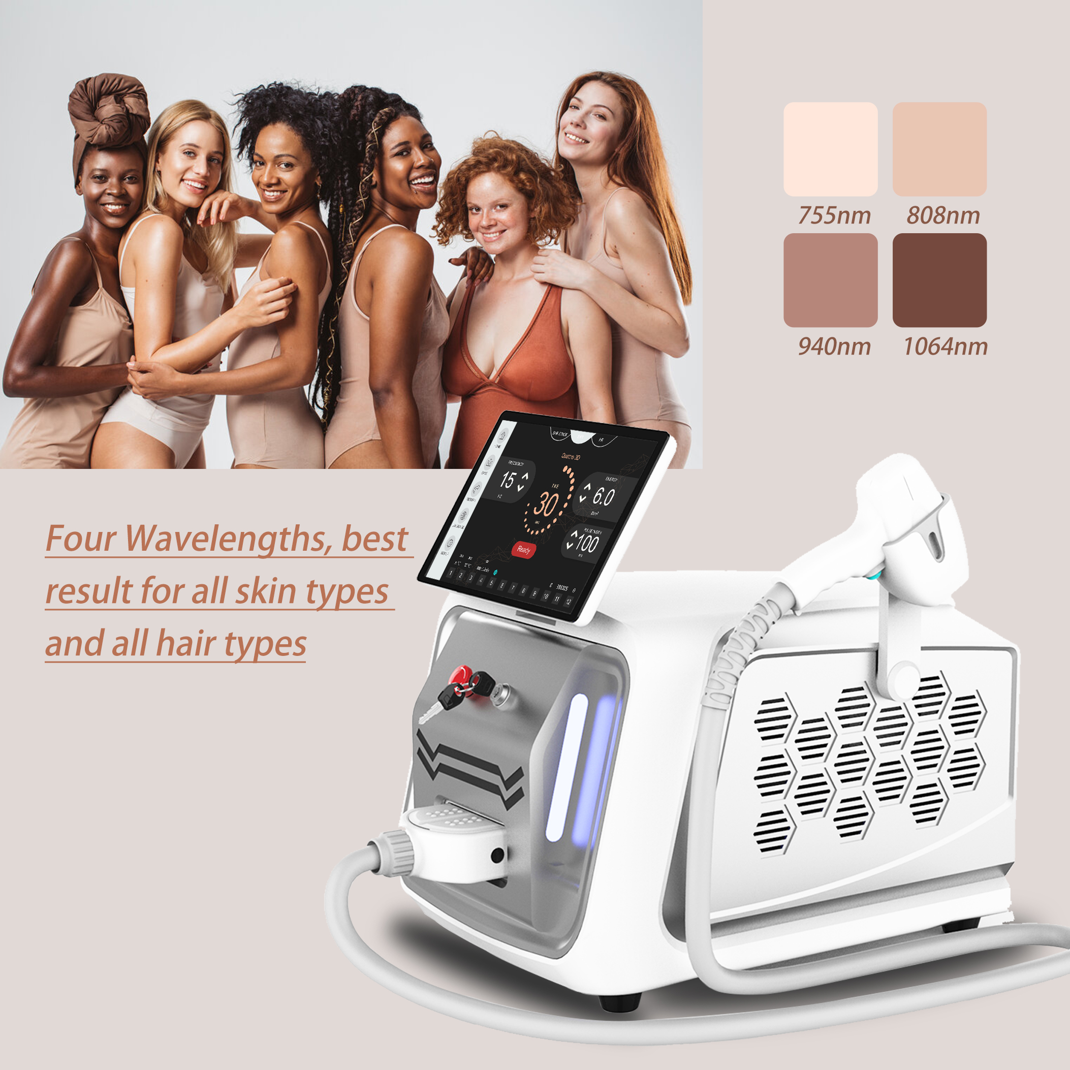 808nm Diode Laser 3 Waves Portable Laser Hair Removal 808nm 1064nm Diode Laser Hair Removal Machine Home