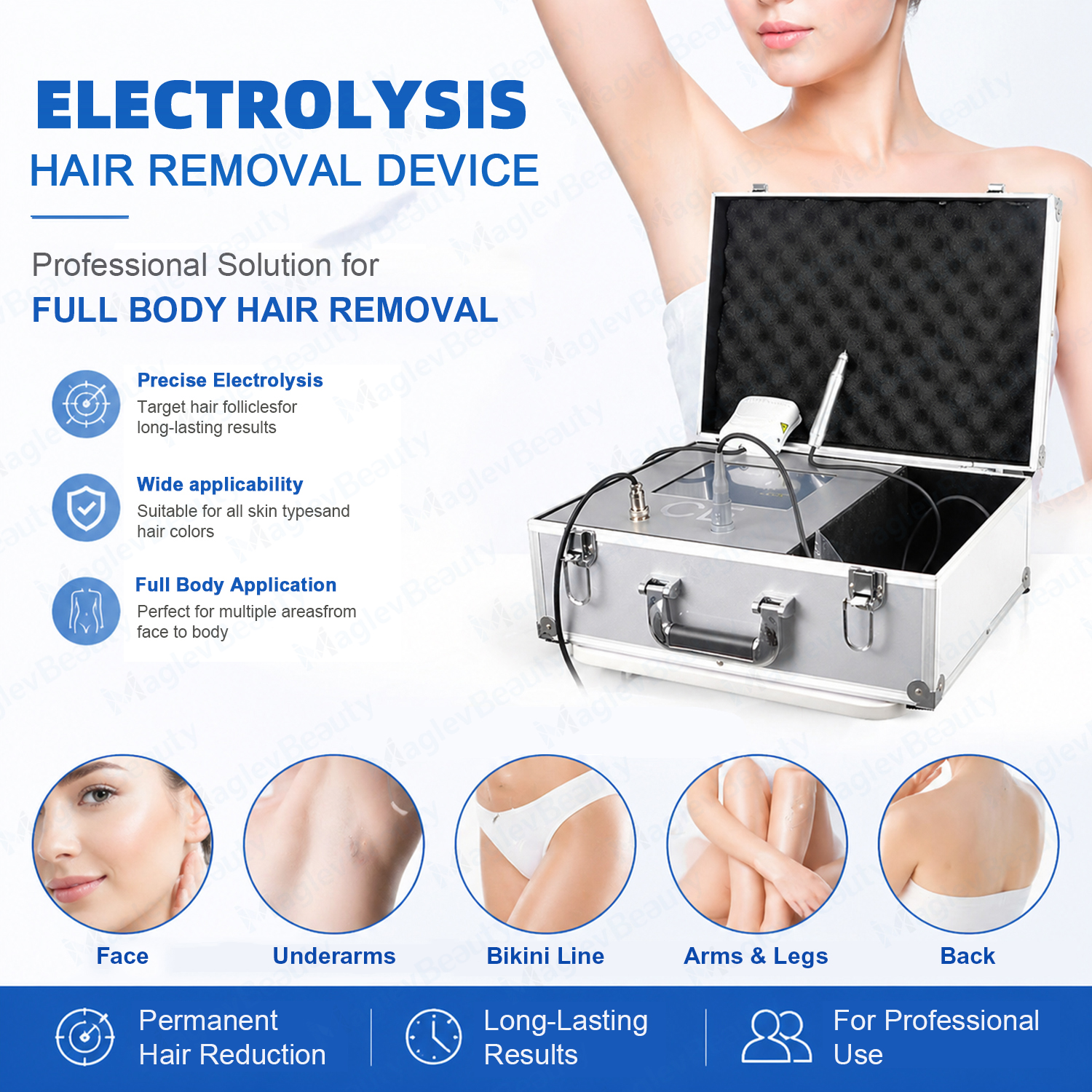 Professional Electrolysis Hair Removal System Permanent Follicle Destruction 1-2Hz for Face Armpit Bikini Line Full Body