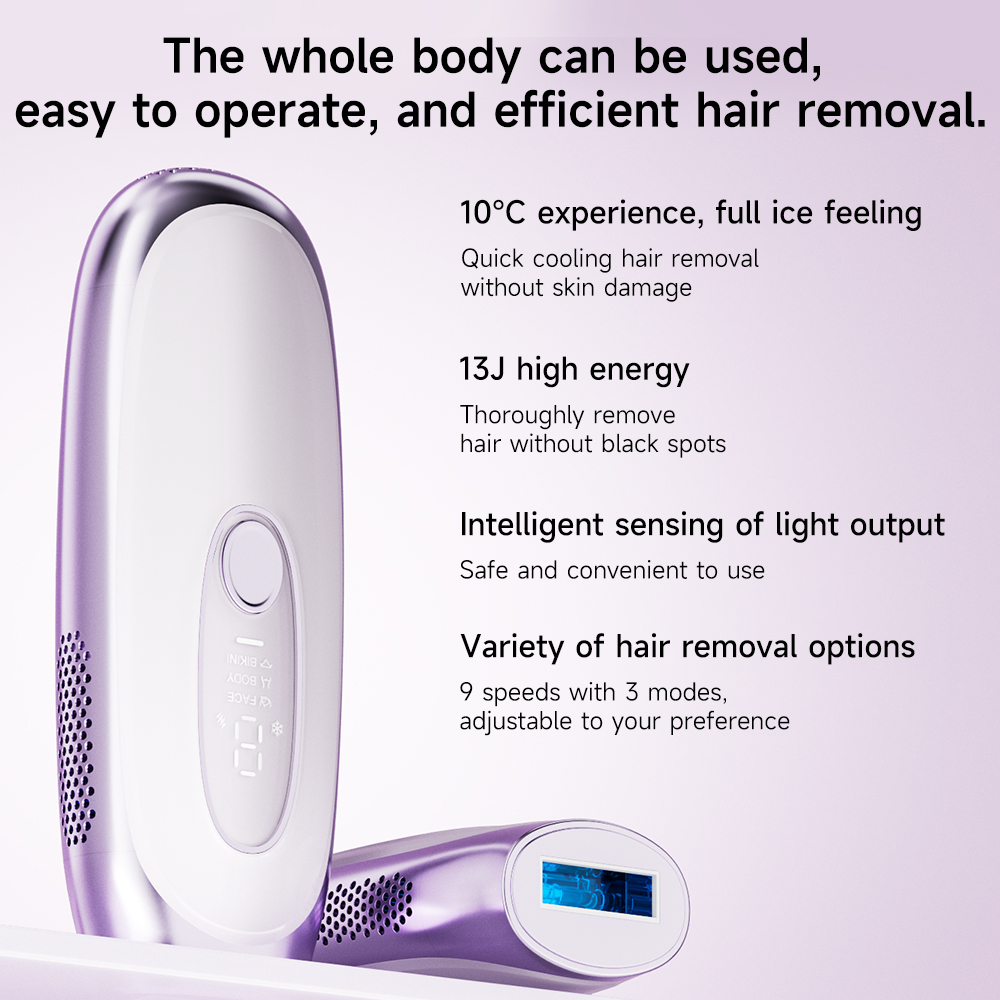 IPL Hair Removal Device with Ice Cooling 13J High Energy, 9 Levels, Smart Skin Sensor Hair Removal for Full Body Home Use