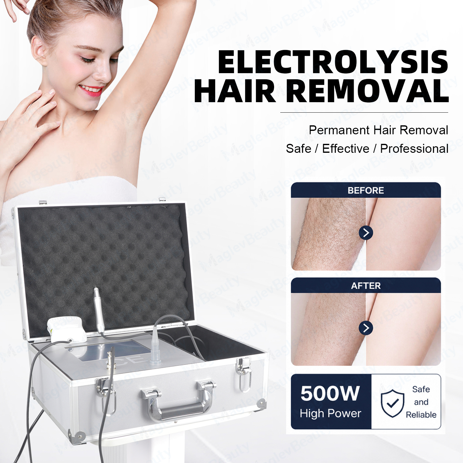 Professional Electrolysis Hair Removal System Permanent Follicle Destruction 1-2Hz for Face Armpit Bikini Line Full Body