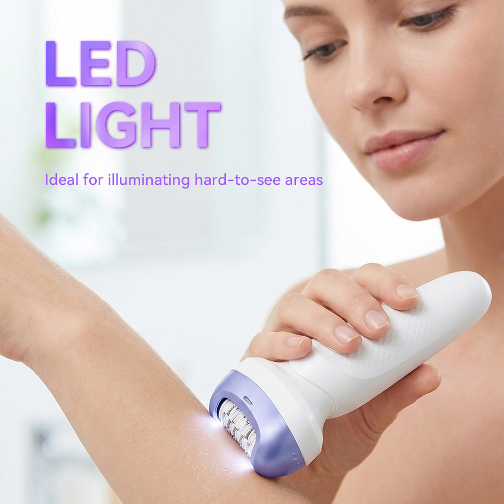 2 In1 Rechargeable Women's Epilator &amp; Tweezer IPX7 Waterproof Painless Hair Removal for Legs Arms Bikini Line with LED Light