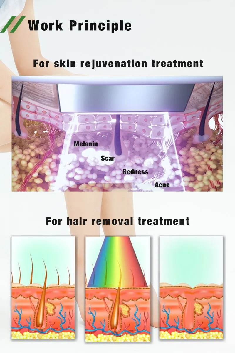 Multifunctional 3 Filters Skin Rejuvenation and Firm Permanent IPL Hair Removal Device Portable