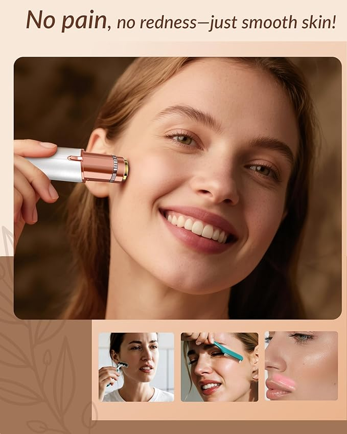 Facial Hair Removal for Women: Painless Rechargeable Face Shaver Electric Hair Remover Device for Peach Fuzz Upper Lip Chin