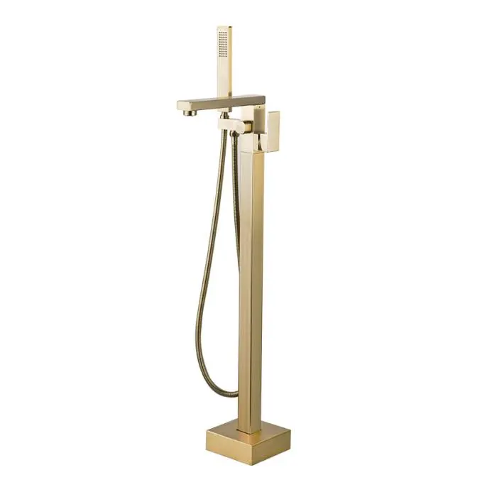 Cheap Freestanding Bathtub Faucet Brushed Nickel Floor Mount Tub Filler Single Handle Standing Brass Mixer Tap with Handheld Shower and Swivel Waterfall Mixer Spout Manufacturer, Companies