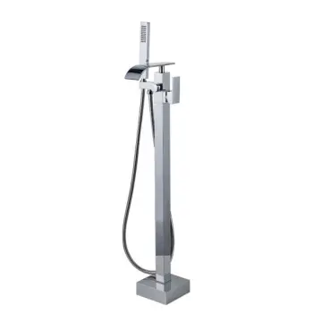 Polish Chrome Floor Mount Tub Filler — waterfall freestanding bathtub faucet