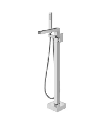 Freestanding Waterfall Bathtub Faucet — floor mount standing brass tap swivel spout