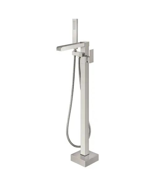Wholesale Freestanding Waterfall Bathtub Faucet Floor Mount Tub Filler Bathroom Standing Brass Tap Swivel Spout Single Handle with Hand Sprayer Supplier, Company